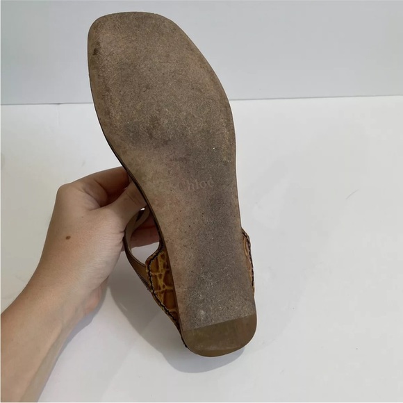 Chloe Carla Croc-Effect Leather Flat Sandals Size 36.5 Brown Bronze Accents - Picture 9 of 10